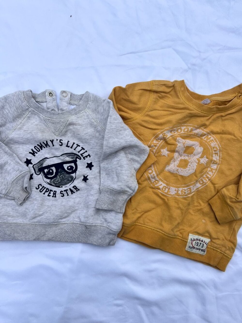 Boys 12M Graphic Sweatshirt Lot of 2 — Joe Fresh F&F — Pug‎ + Varsity — GUC